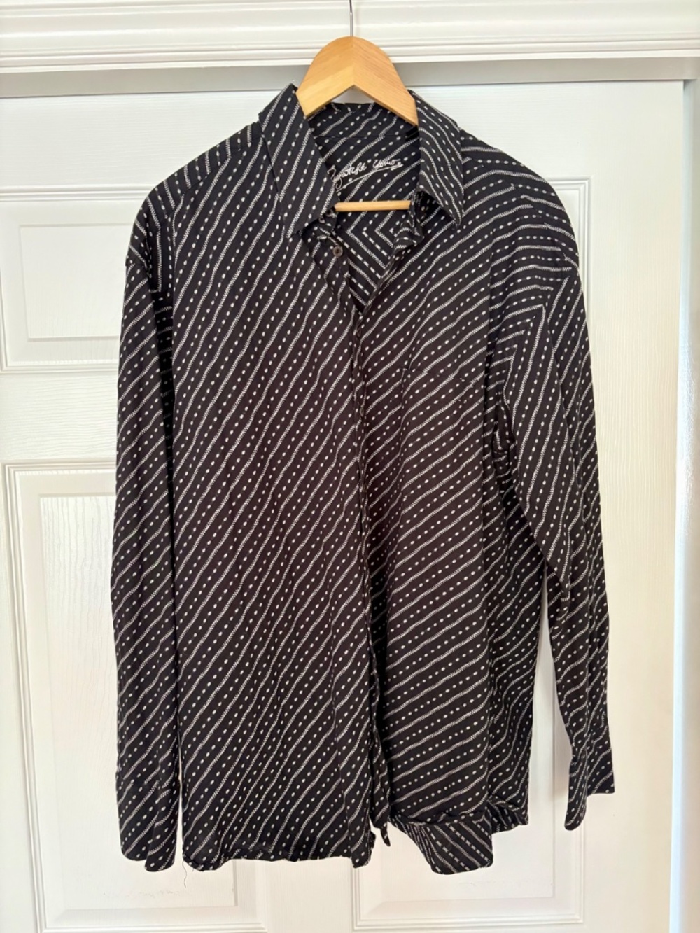 Bugatchi Uomo Black Cotton Jacquard Stripe Shirt Long Sleeve Button Down XXL